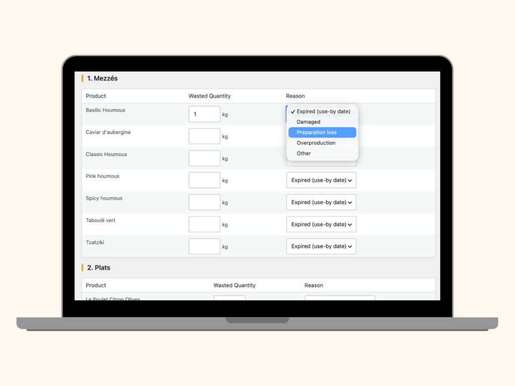 Staff logging wasted products with quantity and reason in OrderStock.