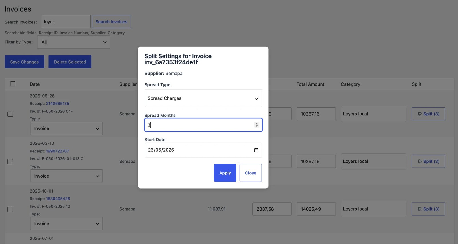 Eine Rechnung in Business Dashboard Pro über mehrere Monate verteilen